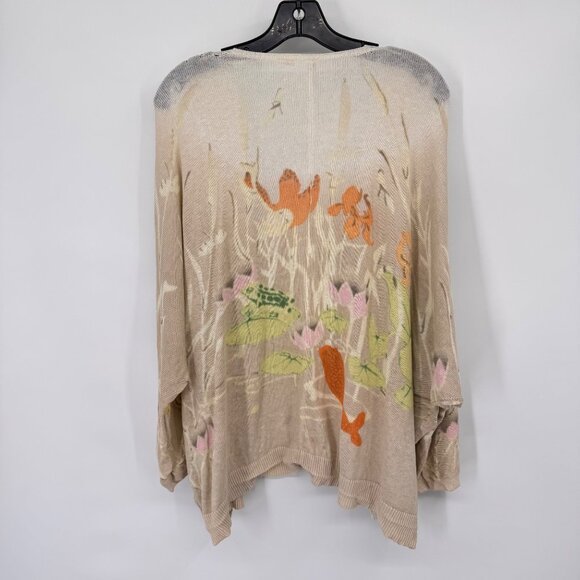 Anthropologie Moth Gossamer Pond Koi Frog Linen Cardigan sweater size large - Picture 8 of 12